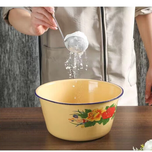 AIFENGGE old-fashioned enamel basin food grade thickened enamel iron basin with lid for kitchen household mixing noodles, stuffing and washing vegetables 20cm basin + lid 1 pack
