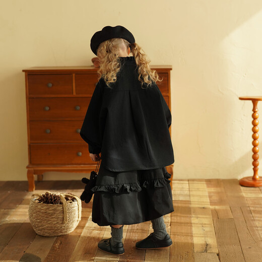 Yantaijia girl's forest-style fungus-edged pure cotton long-sleeved shirt 2026 spring new baby black versatile shirt black 110 model size