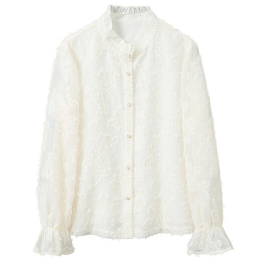 Sancai 2026 Spring New Cut Jacquard Loose Shirt Small Shirt Fungi Lace Stand Collar Shirt M