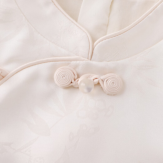 Ying's shopping mall same style dress new Chinese style long-sleeved gauze skirt one-year-old baby girl dress cute new style cream apricot 80 cm