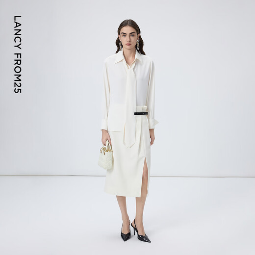 Langzi Yang series Langzi detachable ribbon shirt simple and elegant shirt 2026 spring new style off-white M