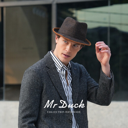 Mr DUCK British Moon all-wool hat for men, genuine high-end gentleman's hat, winter old money style casual formal jazz hat, dark earthy tan (100% wool)-MW462108 M (55-57cm)