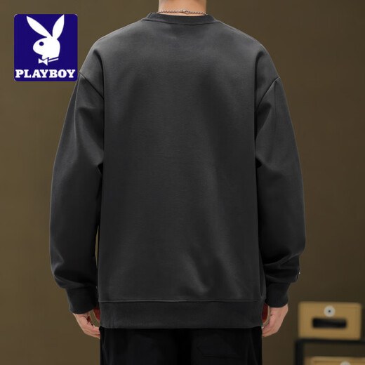 Playboy (PLAYBOY) design stitching sweatshirt for men 2026 new spring and autumn American trendy brand long-sleeved top casual spring bottoming shirt white M