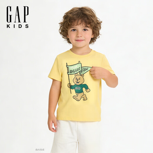 Gap Gap boys 2026 spring new pure cotton creative printed short-sleeved T-shirt children's wear US version 870066 yellow 100 /52 (2-3 years old)