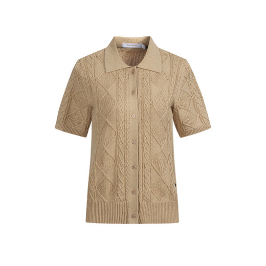 Navigare Italian small sailing cable knitted cardigan 26 new women's casual short-sleeved POLO collar top 2325596502