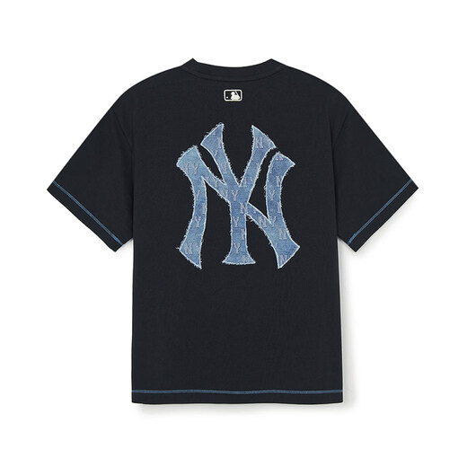 MLB Children's Official Boys and Girls Street Retro Cool Simple Round Neck Back Label Presbyopia T-shirt 26 Spring and Summer New Style Black 110 cm