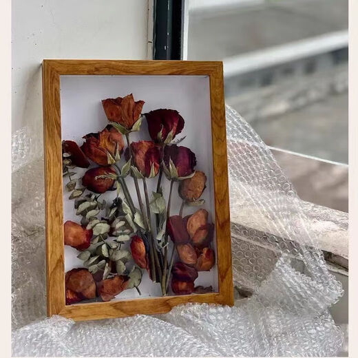 Valentine's Day Gift Hollow Three-dimensional Photo Frame Dried Flower Preservation Handmade DIY Picture Frame Eternal Rose Specimen Setting White + Ribbon + Glue + Backing Paper + Lantern A4 Suitable for 10-20 Flowers