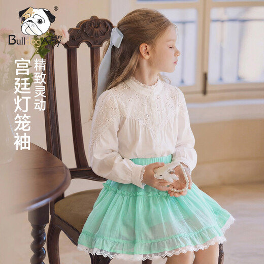 CHANZUIGOU Children's Clothing Girls French Lace Cotton Shirt 2026 Spring New Style Spliced Lantern Sleeve Top