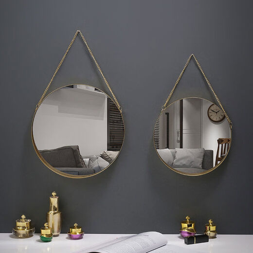 Bathroom mirror wall-mounted iron bathroom vanity mirror decorative mirror can be hung desktop vanity mirror wall-mounted washbasin gold circle mirror