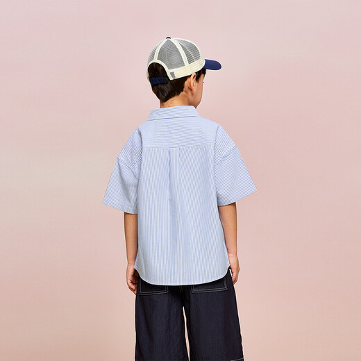 Heilan House (HLA) short-sleeved shirt children's clothing 26 new style Yi Xin is pure cotton shirt boys summer light blue stripes 02 130 /64