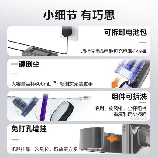 SUPOR home wireless handheld long-lasting vacuum cleaner with large suction, high power, wide angle, giant screen, long-distance green light display, dust removal, mite removal, suction and mopping, pet hair anti-tangle C23E