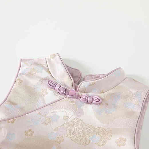 Fanhunting girls Hanfu dress spring children's new Chinese princess dress baby vest stand collar mesh skirt spring and autumn pink 80 cm