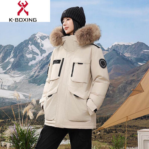 KBXNG Jinba winter new down jacket for men and women, medium-length outdoor extreme cold thickened couple style parka overalls jacket 205 white M 80-100Jin Jin is equal to 0.5 kg