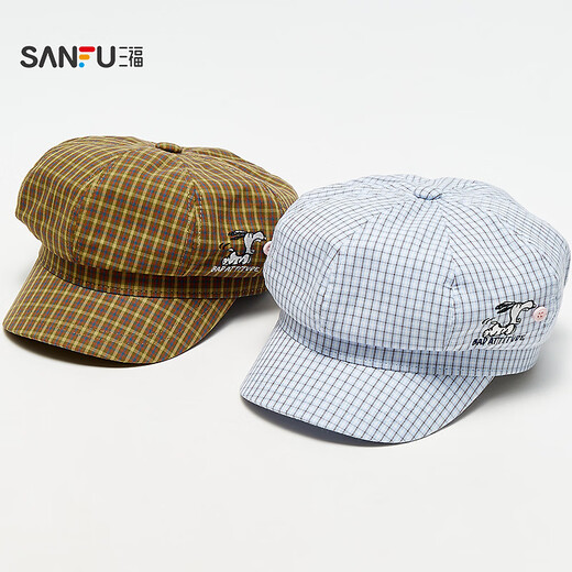 Sanfu (SANFU) Snoopy plaid octagonal hat, retro literary and artistic face-showing small fashion clothing accessories hat 520203 blue one size