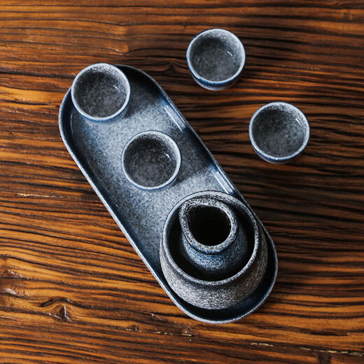 He Jiagong Japanese-style Japanese ceramic sake wine set wine warmer shochu white wine cup yellow wine spirits small wine cup points large wine pot 5-piece set Mocha