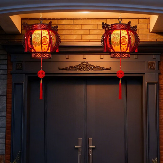 Xushansi New Year's hexagonal palace lantern balcony red lantern chandelier Chinese style antique building door head hanging wooden door lantern rotating wooden palace lantern 40# 08 style one pair