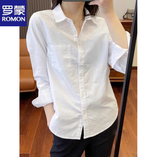ROMON (ROMON) right shoulder long-sleeved shirt for women spring and summer new design slim and versatile professional tops and bottoming shirts white S 85-95Jin Jin is equal to 0.5 kg