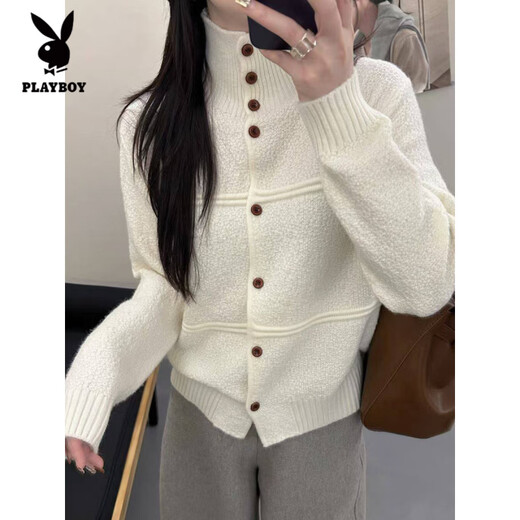 Playboy (PLAYBOY) button turtleneck sweater for women in spring, autumn and winter, new style, can be worn outside and inside, unique and super good-looking, thick knitted cardigan for women, orange S, recommended 70--95Jin Jin is equal to 0.5 kg
