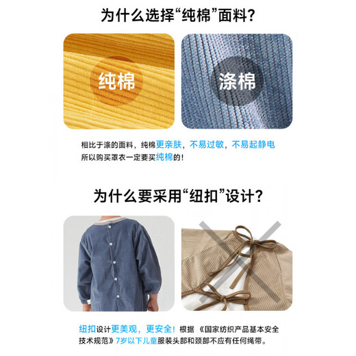 Lotto children's smock baby bib waterproof baby reverse dressing girl baby eating pure cotton spring autumn winter kindergarten girl 21986 yellow 110