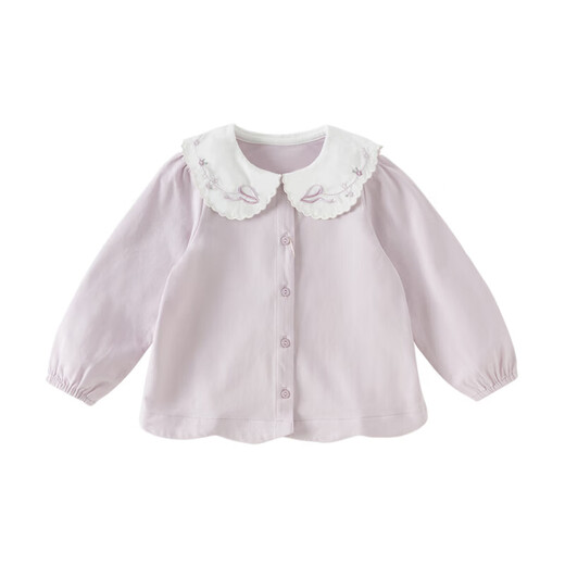 DAVE&BELLA girls' shirts 2026 spring new baby girl bottoming shirt sweet children's long-sleeved tops children's cardigan gray purple ready stock 80 cm (recommended height 73-80cm)