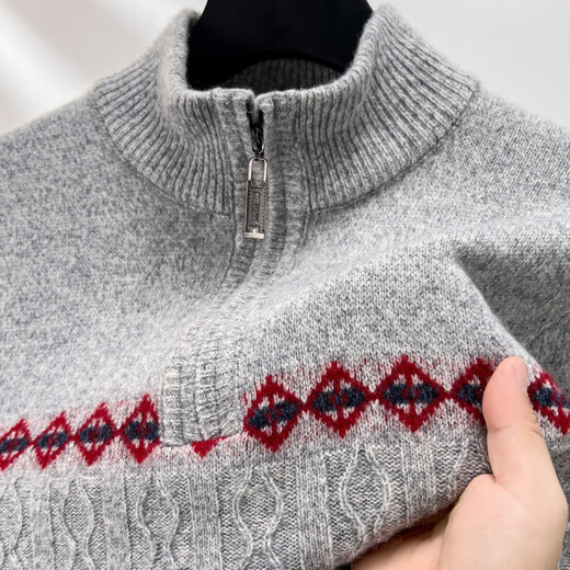 Year of the Horse, zodiac year, red 480g thickened pure wool sweater, men's zipper turtleneck sweater, New Year sweater, big red 2XL 185/120