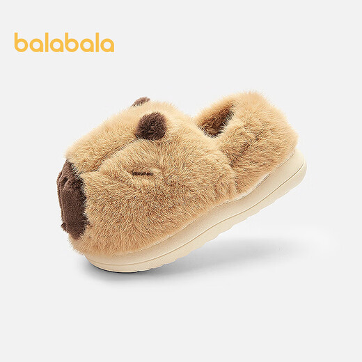 BALABALA children's cotton slippers for boys and girls 2025 home shoes bag heels autumn and winter cotton shoes animals warm and cute camel 50101 27 (foot length 16.3-16.7/inner length 17.7)