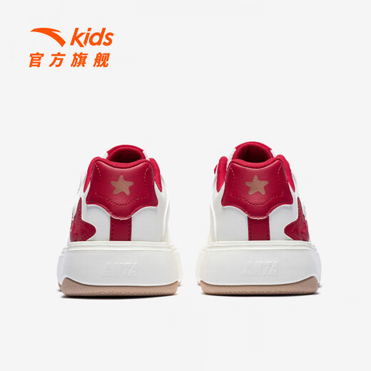 ANTA (ANTA) children's shoes, girls' soufflé sneakers 2026 Spring and New Year red student campus white shoes children's sports shoes ivory white/elegant red-5 33 shoe inner length 20.5cm