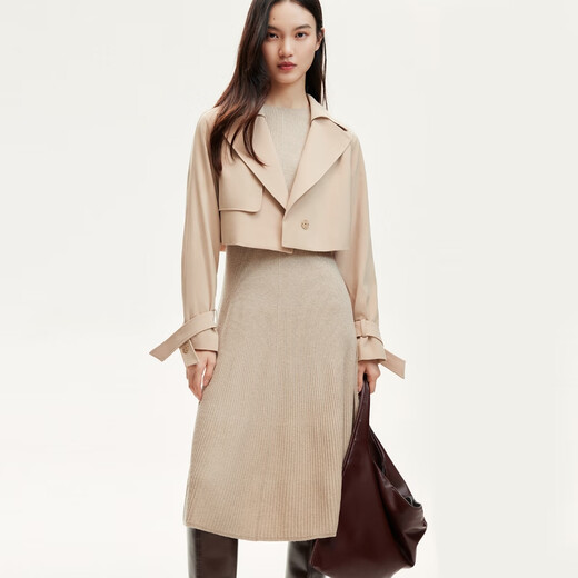 VEROMODA windbreaker women's autumn new true two-piece raglan three-quarter sleeve long skirt commuting 3321008 light khaki 160/80A/S