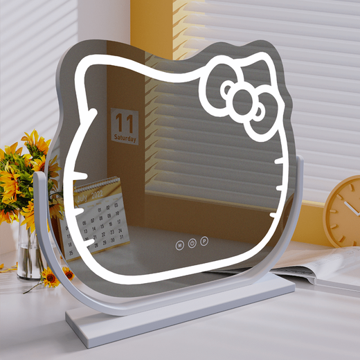 Cosmetic mirror with light smart desktop led master bedroom dressing table desktop light luxury cute cream style mirror medium white plug-in model 38*35cm three-tone lighting + rotatable