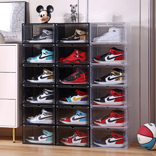 Yusenyi Japanese dust-proof shoe box storage, magnetic side-opening plastic shoe box, stackable space-saving entrance shoe cabinet, transparent side-opening magnetic suction, 18 pieces, 33x29x19cm