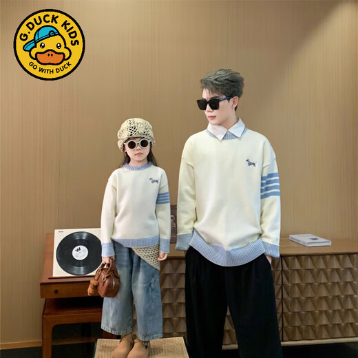 G.duck feeling parent-child clothing new baby family of three small month old knitted sweater puppy striped cardigan jacket trendy beige color 100 baby