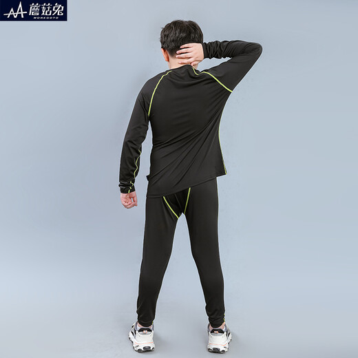 Mushroom Rabbit (MOREGOTO) fat boy training clothes tights loose big children boys sportswear teenagers plus weight enlargement basketball uniform black green line 150 plus weight plus size suitable for 100Jin Jin is equal to 0.5 kg, left and right wear