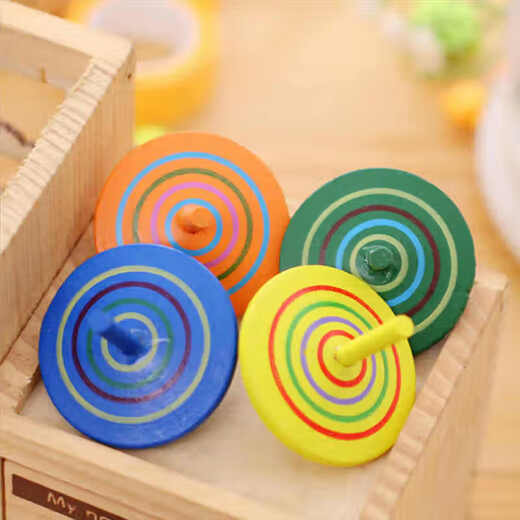 Wooden Rainbow Small Top Desktop Stress Reducing Wooden Toy Kindergarten Opening Event Promotional Gift Wooden Rainbow Small Top 5 Pack