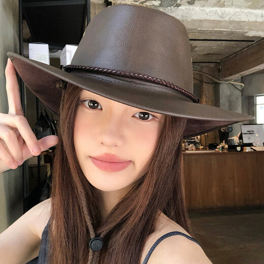 Shijanu American retro western cowboy hat for women spring and summer new outdoor riding and travel sun protection hat hiking hat brown M (56-58cm)