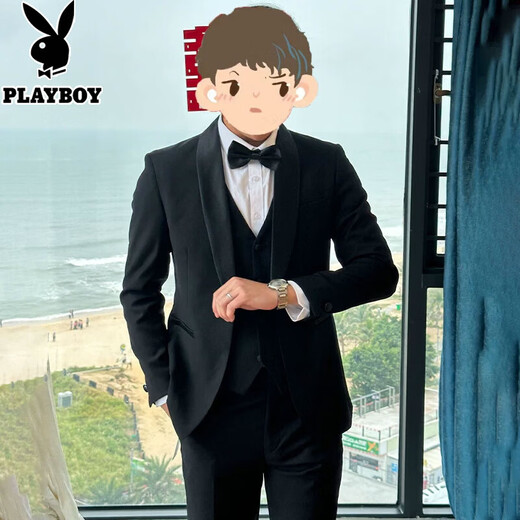Playboy (PLAYBOY) wedding suit groom wedding suit men's slim formal tuxedo dress black top + trousers XL recommended 125-140 Jin Jin equals 0.5 kg
