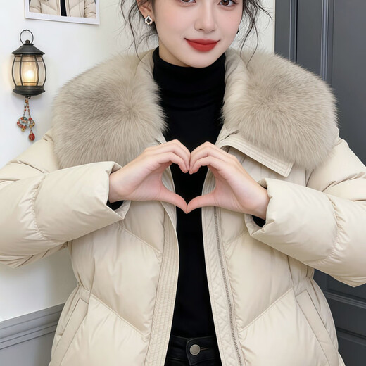 Hengyuanxiang big fur collar white duck down jacket for women winter 2026 new style huge good-looking little ones thickening slimming age reduction off-white M recommended 105-120Jin Jin is equal to 0.5 kg
