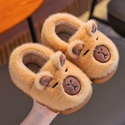 Zhizhou children's cotton slippers autumn and winter new style Kapibara men's and women's indoor home shoes non-slip baby thickened plus velvet to keep warm 32/33 size