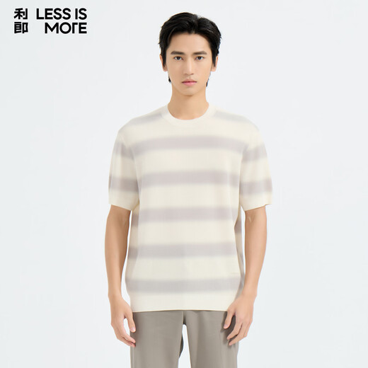 Lilang Light Fashion Men's Clothing Striped Intercolor T-shirt Men's Lightweight, Breathable, Skin-Friendly and Easy-Care Texture Short-Sleeved Sweater Beige (1H) M (165)