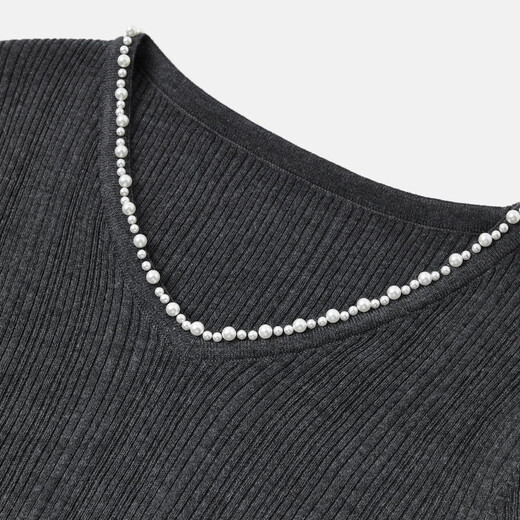 Qiushui Yiren French basic V-neck sweater 2025 winter new women's all-match slimming bottoming shirt dark gray 2XL