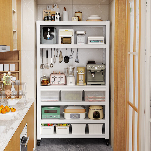 Yusenyi kitchen rack floor-standing multi-layer multi-functional household microwave oven pot rack storage shelf shelf integrated cabinet white + three layers 80cm high buckle design layer height can be adjusted up and down length 120cmx width 35cm