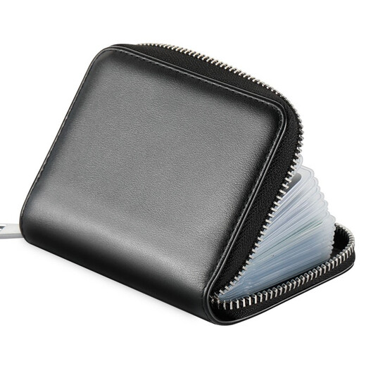 Ehrenmann große Kapazität Echtes Ledertasche, Herren- und Frauen erste Schicht Cowide Card Bag, Führerschein Ledertasche, Organ-Kartentasche, Schwarz