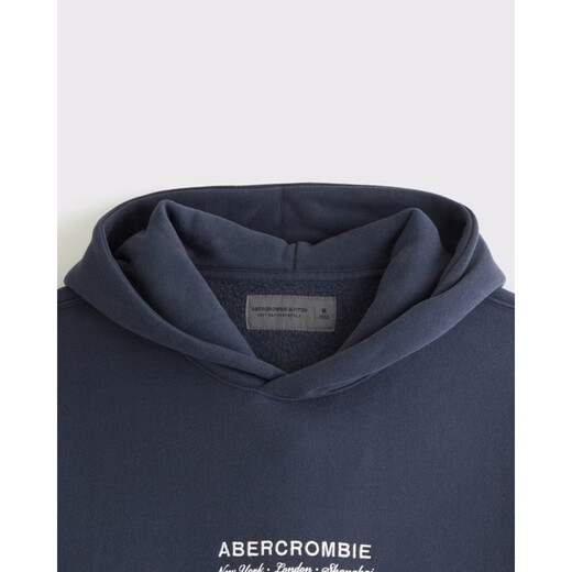 Abercrombie & Fitch American retro simple comfortable trendy daily LOGO fleece hooded sweatshirt 26 spring men's 122-6176 dark navy blue S (175/92A)