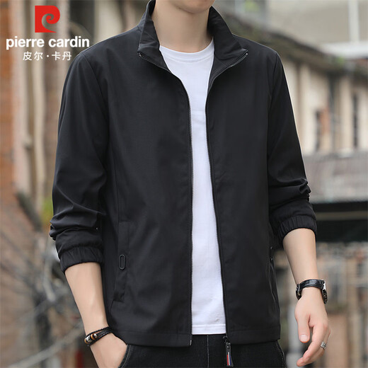 Pierre Cardin Jacket Men's Spring and Autumn Light Business Stand Collar Jacket Men's Outdoor Windproof Casual Clothing Men's Black XL