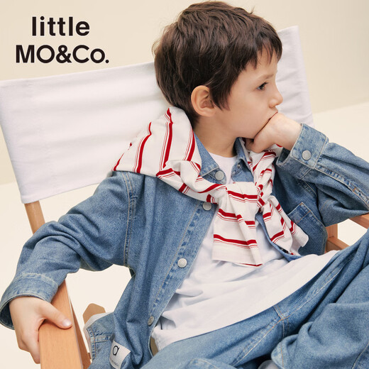 Little MO&Co. Sports little moco children's clothing 26 spring new style boys and girls denim blue long-sleeved shirt tops handsome denim blue 110 110/56