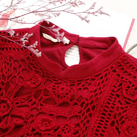 Bufu Bufu autumn new Chinese style long-sleeved red improved cheongsam top for women oriental simple luxury style Zhuying XL