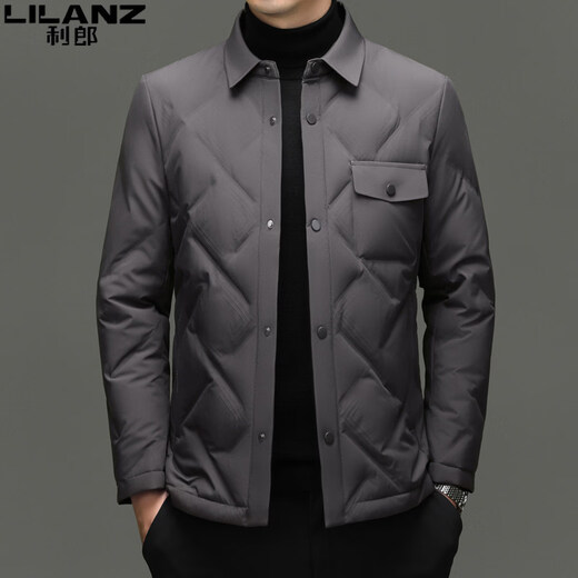 LILANZ high-end light down jacket men's autumn and winter new middle-aged and elderly dad business casual lapel jacket short jacket coffee color 3XL 190