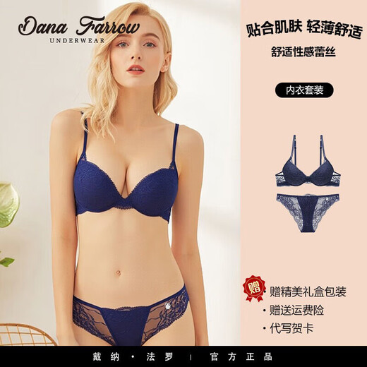 DANA FARROW new European and American sexy women's birth year underwear lace push-up adjustable bra set push-up comfortable bra blue 75B