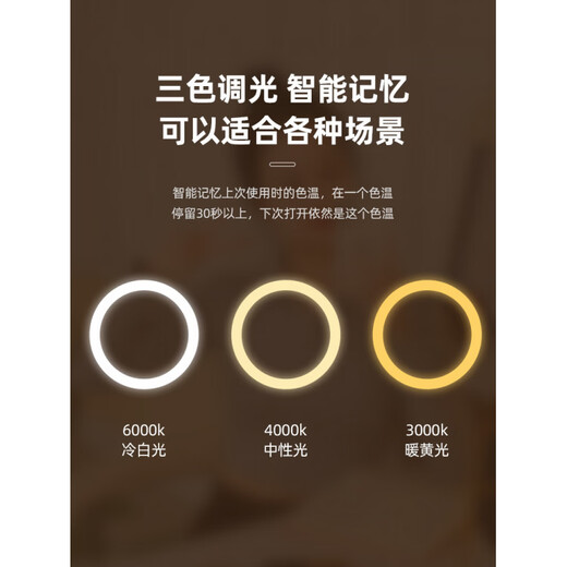 Cosmetic mirror with light, home LED mirror, student dormitory office desktop, desktop vanity mirror, portable ultra-high definition, large screen high-definition LED monochrome lamp bead model - round mirror white