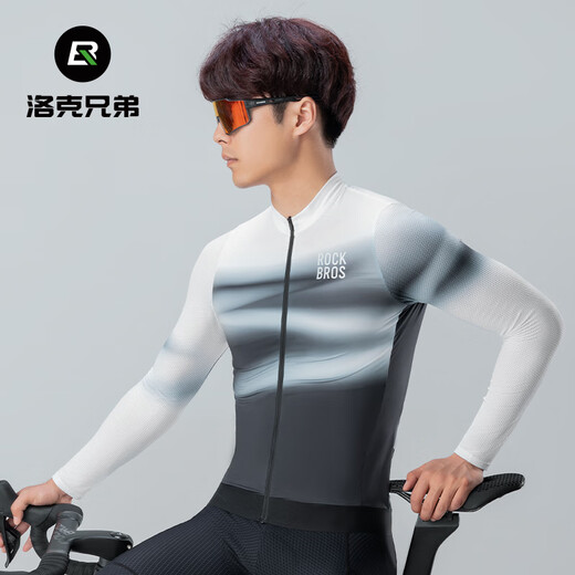 Rock Brothers Cycling Jersey Long Sleeve Top Spring and Summer Men's Cycling Sports Mountain Road Cycling Clothing Breathable and Quick-Drying Black and White XL
