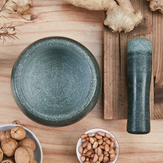 Sanqihu natural bluestone mortar household garlic masher, kitchen garlic masher, garlic masher, medicine jar, garlic peeler, food grinder, extra large diameter 30CM, does not come with anti-splash lid